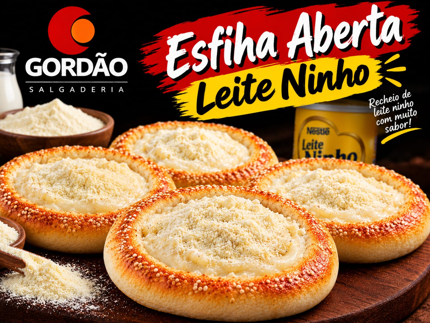 Esfiha aberta de leite ninho