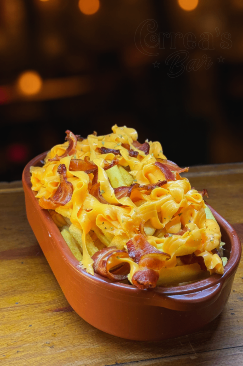 Fritas c/ bacon e cheddar